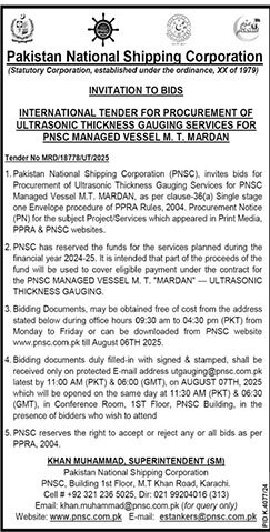 Pakistan National Shipping Corporation Karachi Tender Notice